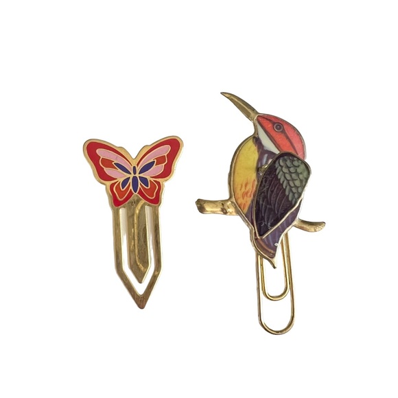 2 vintage bookmarks metal hummingbird butterfly retro - Picture 1 of 3